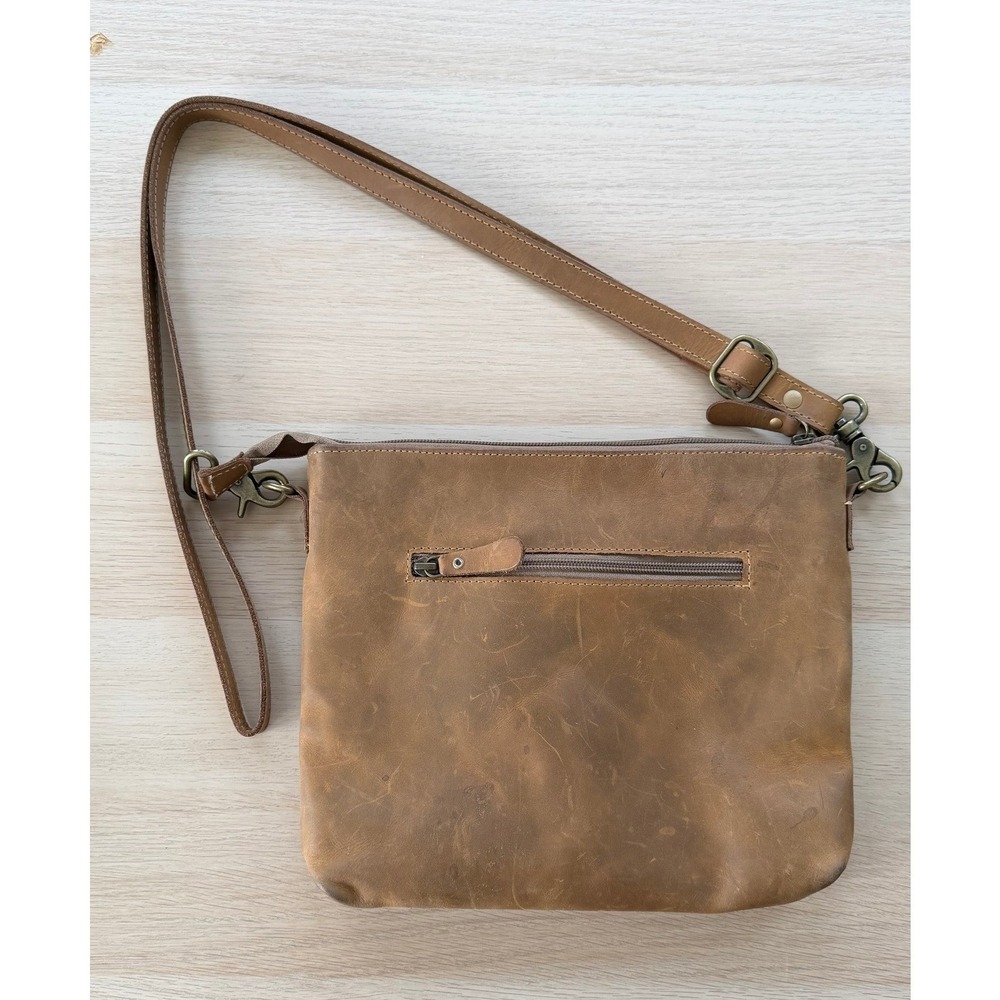 Myra Bag Brown Tooled Floral Embossed Leather Crossbody Shoulder Bag Distressed - Picture 4 of 6